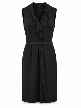 Elie Tahari Black Silk Draped Ruffle Dress Size 6